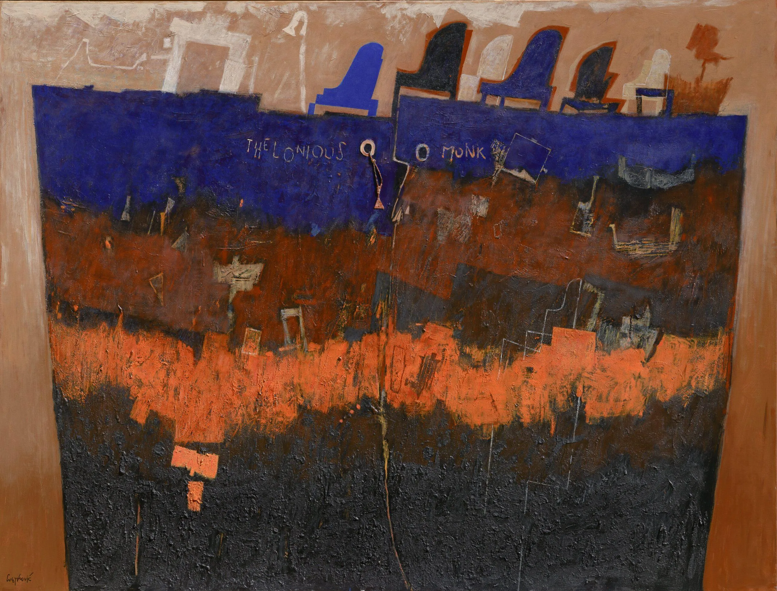 Thelonious Monk (Prenos klavira), Aleksandar Cvetković, kombinovana tehnika na platnu