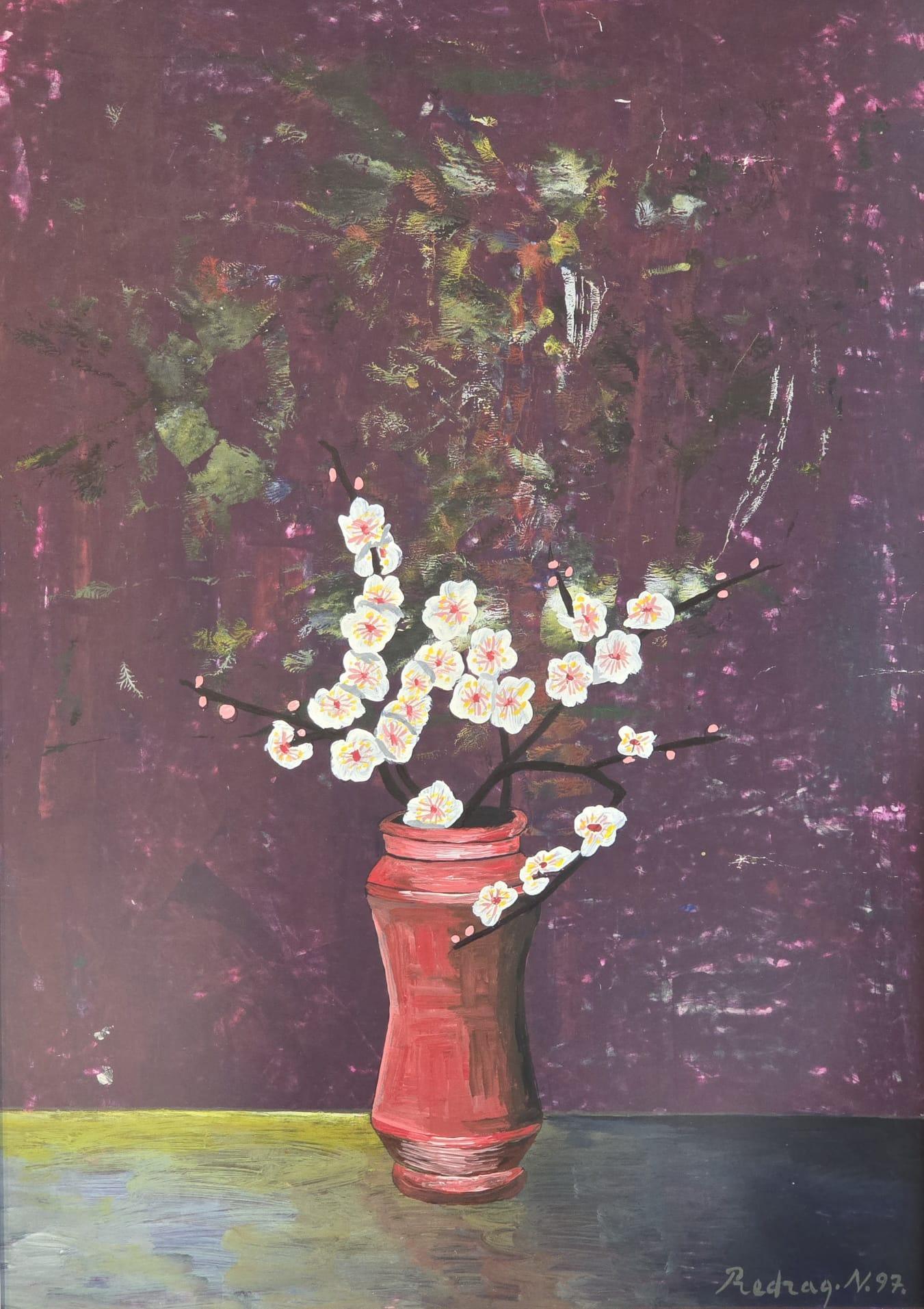 Mrtva priroda, Predrag Nešković, akril na papiru