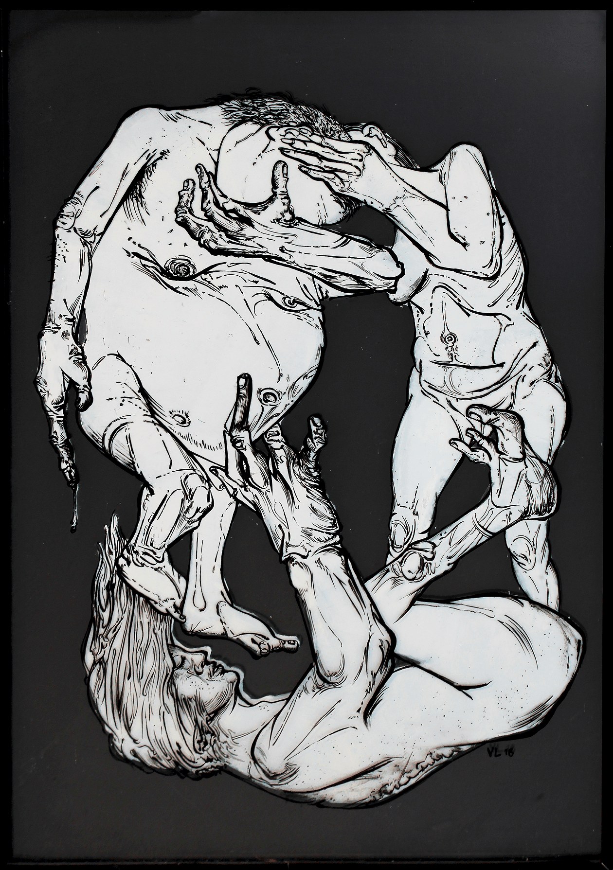 Figures II, Vladimir Lalić, mastilo i ofset boja na pleksiglasu