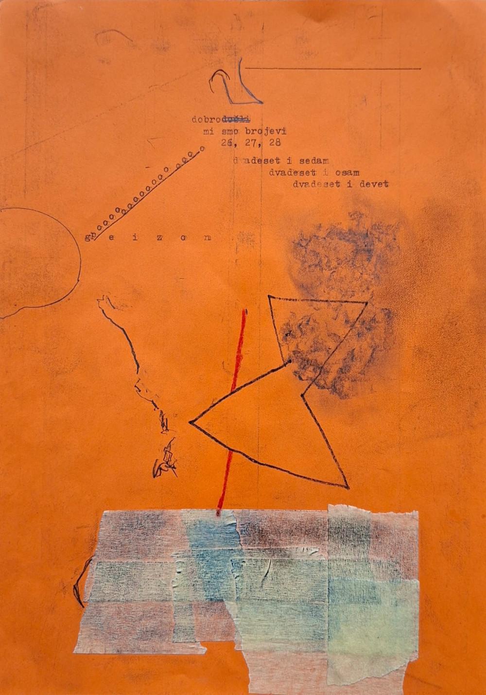 Rad na papiru Bez naziva 1, Miloš Zoe, kombinovana tehnika