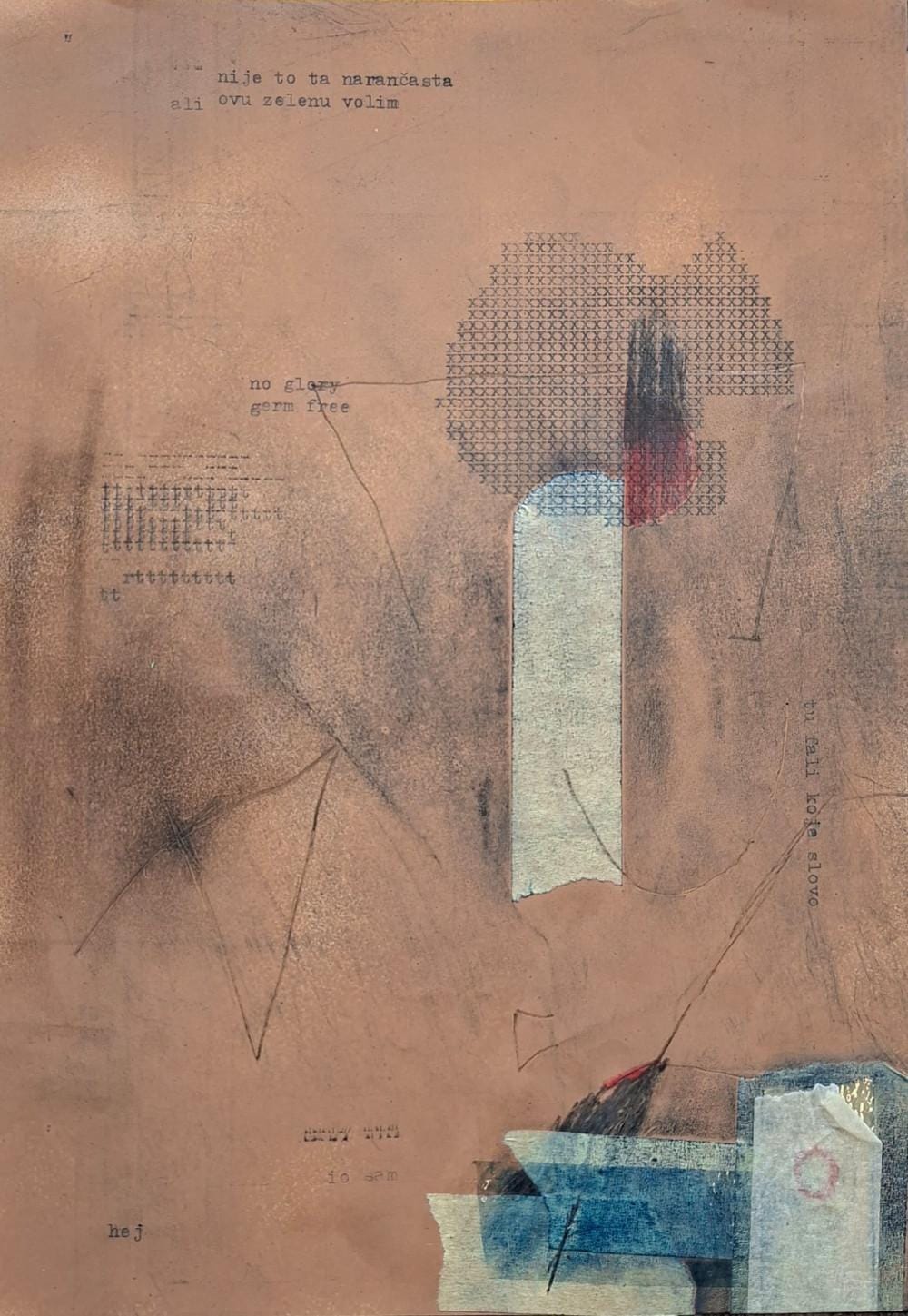 Rad na papiru Bez naziva 4, Miloš Zoe, kombinovana tehnika